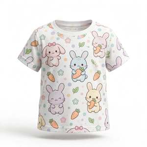 T-shirt en coton imprimé à manches courtes, col rond, imprimé de dessins animés, pour bébé fille, 100% coton, tissu jersey simple, t-shirt pour fille - Product Image 1