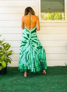 OEM Private Label Tie Dye Maxi Dress Solide Motif Fantaisie Conçu Long Bras Longueur Vacances Commande Indien Exportateur Robe Vente - Product Image 5
