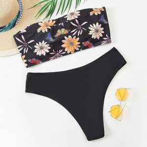 Conjunto de Bikini con Top Bandeau y Braguita de Cintura Alta, Escote Hombros Descubiertos, Transpirable, Ecológico, de Spandex y Poliéster - Product Image 2