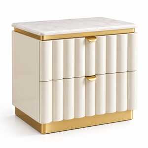 Modern Upholstered Platform <b>Bed</b> <b>with</b> Fluted Headboard Gold Accent Designer Bedroom Furniture Set Ivory Cream King <b>Queen</b> <b>Bed</b> - Product Image 2