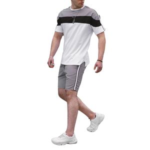 Conjuntos de dos piezas de Color sólido de verano para hombre, camisetas de punto de manga corta y pantalones cortos con cordón, trajes para hombre, ropa informal - Product Image 1