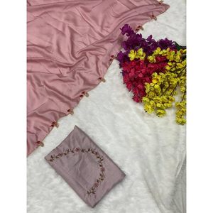 ATTRACTIVE RANGOLI SOIE TRAVAIL À LA MAIN SAREE AVEC BLOUSE INCOSÉE BÉBÉ ROSE - Product Image 1