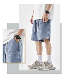 Shorts en jean tricoté décontractés pour homme, coupe droite, avec broderie personnalisée, séchage rapide et respirant, 100 % coton - Product Image 6