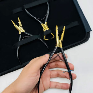 Kit d'outils professionnels pour extensions de cheveux avec pince multifonctionnelle, ouvre-microperles et pince à maillons, logo noir et or - Product Image 2