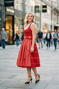 Vestido midi rojo sin mangas con cinturón y dobladillo plisado, elegante, de satén, con lazo, para fiesta. - Product Image 3