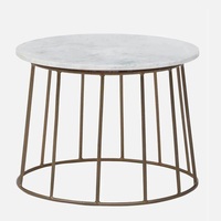 Table basse contemporaine écologique avec plateau en marbre, piétement en cage métallique ouverte, table d'appoint polie pour salon