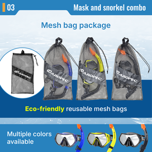 Masque et tuba de plongée AROPEC avec lentille anti-buée en verre trempé pour adultes, équipement de plongée en mer, bleu, orange, jaune - Product Image 4
