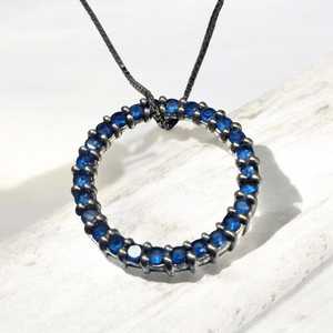 Collier pendentif cercle en cristal bleu vintage en argent sterling, chaîne de 21,5 pouces, bijoux élégants faits à la main, cadeau - Product Image 5