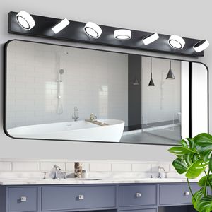 Lampada da parete moderna a LED da 52 pollici con 7 paralumi in acrilico, dimmerabile, a risparmio energetico, finitura in ferro nero per bagno - Product Image 3