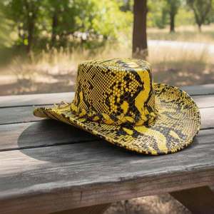 Unisex Snake Print leather Western Cowboy <b>Hat</b> Studded Wide Brim leather Outdoor Travel <b>Party</b> <b>Hat</b> - Product Image 3