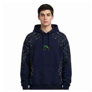 NEXTEX Sweat à capuche unisexe avec motif de constellations étoilées, bleu marine et or, en molleton de coton doux et chaud - Product Image 1