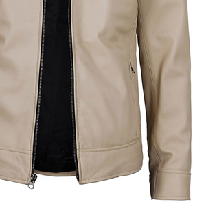 Blouson Moto en Cuir PU Beige pour Homme, Col Montant, Coupe Slim, Hiver, Respirant sur le Devant - Product Image 3
