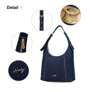 กระเป๋าสะพายไหล่ผู้หญิง Hody Denim สายเดี่ยว ปิดด้วยซิป ซับในผ้าซาติน ขนาด 12 นิ้ว สายสะพายยาว 60 ซม. สไตล์มินิมอล ใช้ได้ทุกวัน - Product Image 3