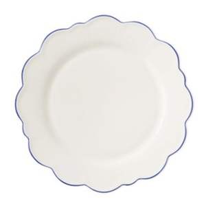 Plato de Servir Moderno Nórdico Blanco con Borde Festoneado de Metal, Plato Base de Metal con Borde Azul Personalizado, Vajilla para Restaurante y Hotel - Product Image 1