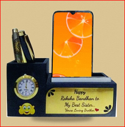 Custom Wooden <b>Desk</b> Organizer Gift Box with Pen Holder Clock <b>Phone</b> <b>Stand</b> Personalized Corporate Giveaway - Product Image 2