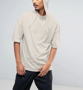 Camiseta de Manga Corta con Capucha para Hombre, Color Sólido, Corte Regular, Tejido de Punto, Estilo Casual - Product Image 3