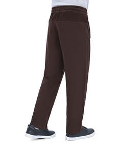 Pantalon de survêtement marron coupe droite classique mi-lourd pour homme en polyester/coton avec taille élastique couleur unie - Product Image 2