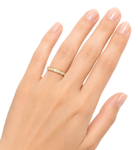 Bague fine en or massif 9K 10K avec diamants de laboratoire taille baguette et ronds, alliance éternelle complète, minimaliste, empilable, avec bordure milgrain, pour anniversaire - Product Image 5
