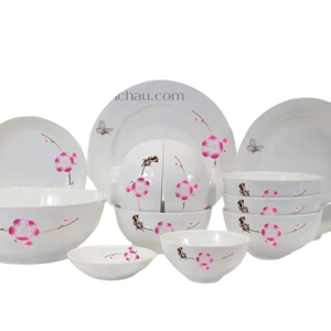 Juego de 12 Tazones de Cerámica Tradicionales de Hanói, Ecológicos y de Primera Calidad, con Diseño de Hojas Florales Verdes Pintadas a Mano y Acabado Pulido - Product Image 1