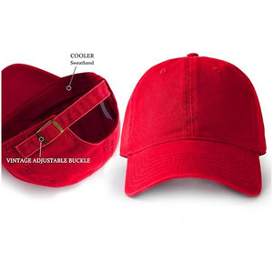 Casquette de baseball unisexe rouge à 6 panneaux, réglable, avec boucle vintage, couleur unie, en sergé, pour usage décontracté - Product Image 1
