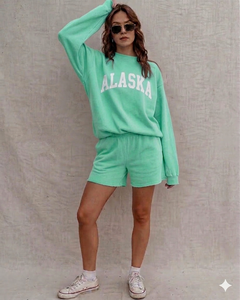 <b>Mock</b> <b>Neck</b> <b>Top</b> & Above Knee Shorts Set Women Winter Solid Warm Cozy Relaxed Fit Daily Wear Outfit - Product Image 1