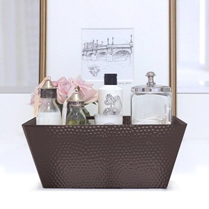 Brown Metal Eco-Friendly Space-Saving <b>Square</b> Storage <b>Basket</b> with Textured Pattern for Bathroom or Bedroom Organization - Product Image 1