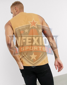 Camiseta sin mangas para hombre, color mostaza, cuello redondo, tejido sólido, informal, transpirable, de algodón. - Product Image 2