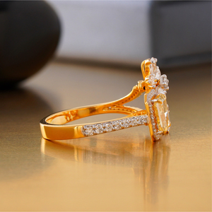 1.07 CT Fancy Yellow Red Lab Grown Diamond <b>Ring</b> with Prong Setting 14K <b>Gold</b> 18K Rose <b>Gold</b> Halo Statement Fine Jewelry - Product Image 3