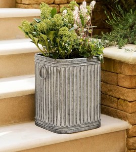 Top Selling Rectangular Galvanized Metal Storage Bin Ribbed Design And Handle Industrial Style <b>Rectangle</b> <b>Planters</b> Pots - Product Image 2