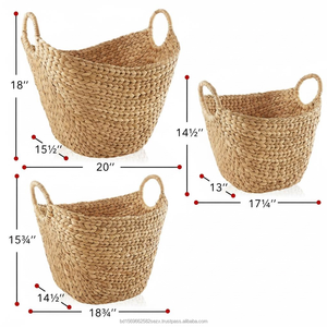 Paniers de bateau multifonctionnels exclusifs JF avec poignées, en jacinthe d'eau naturelle tressée, organisateurs de rangement pour couvertures - Product Image 2