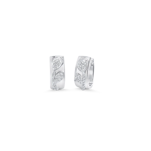 Pendientes Huggie de Oro Blanco de 10K para Mujer con Diamantes Redondos de Corte Brillante y Engaste Pavé, Diseño de Planta, Estilo Clásico, Uso Diario - Product Image 2