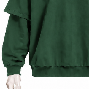 Sudadera con capucha de doble capa verde bosque, de peso pesado, con mangas superpuestas, estilo oversize y hombros caídos, para uso casual y streetwear. - Product Image 5