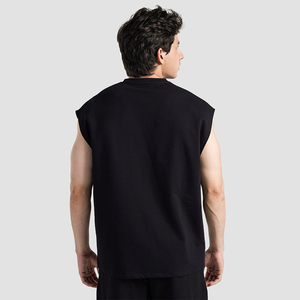Débardeur homme sans manches de haute qualité, noir uni, col rond, tricoté, décontracté, personnalisable, pour la musculation, en vente - Product Image 4