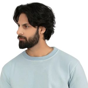 Sweat-shirt à col rond bleu clair pour homme, pull décontracté en coton à manches longues, haut en molleton, vêtements en gros - Product Image 2