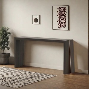 Escritorio de pasillo de hierro negro con diseño de puente sencillo y elegante franja dorada para sala de estar moderna, exhibición y almacenamiento combinado - Product Image 4