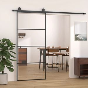 ประตูบานเลื่อนอลูมิเนียมสีดำ35.4 "x 80.7" พร้อมกระจก esg - Product Image 1