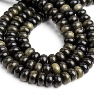 Perles rondes en obsidienne dorée naturelle pour la fabrication de bijoux, bracelets, colliers, fournitures de bricolage - Product Image 1