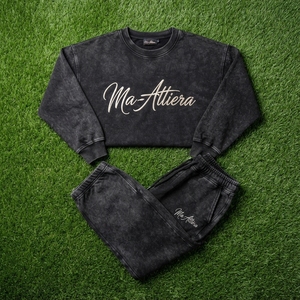 Men Mineral Wash Black Crewneck Sweatshirt Sweatpants <b>Set</b> Casual Streetwear <b>Matching</b> Clothes Oversized <b>Jogger</b> <b>Set</b> - Product Image 5