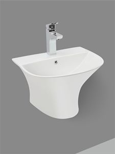 Lavabo mural en céramique allongé Alpha moderne, design monobloc, lavabo de luxe pour salle de bain, villa, appartement - Product Image 2