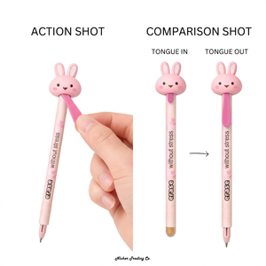Bolígrafo de Gel Azul/Negro Novedoso con Diseño de Conejito Lindo y Lengua Extraíble, Borrable, para Niños, Estudiantes, Fiestas y Oficina - Product Image 3