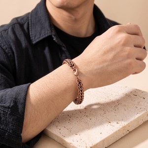 Bracelet artisanal en cuivre pur antique, chaîne de blé massive, bijoux de guérison en cuivre, tressage Franco, pour hommes et femmes, fermoir mousqueton OEM - Product Image 3