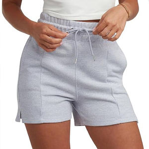 Pantalones cortos de lana para mujer, diseño de dobladillo curvo, cintura alta, bolsillos laterales, cordón elástico en la cintura, ajuste relajado, ropa de verano - Product Image 1