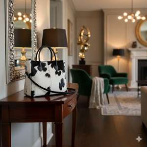 Sac fourre-tout en cuir véritable de vachette à poils, style créateur, tendance, fait main pour femme, usage quotidien, fermeture éclair, vente en gros LHTB-0128 - Product Image 2