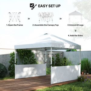 Tenda a Baldacchino Pop-up Bianca 3x3 Metri con 2 Pareti Laterali e Borsa con Ruote, Riparo Solare Istantaneo con Protezione UV50+ - Product Image 4