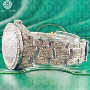 Charm Jewells Luxury Stainless Steel <b>Watch</b> Round <b>Case</b> Analog Quartz Movement Diamond Encrusted Folding Clasp 20mm Band - Product Image 3