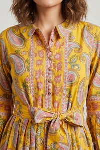 Indian Hand Block Printed Cotton Paisley Maxi Dress - <b>Boho</b> Tiered <b>Shirt</b> Dress with Matching Belt. - Product Image 3