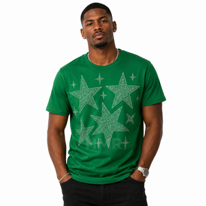 HMR Brotherhood Custom Logo Men's Green Rhinestone <b>Star</b> Cotton T <b>Shirt</b> Fashion Summer Streetwear Wholesale - Product Image 1