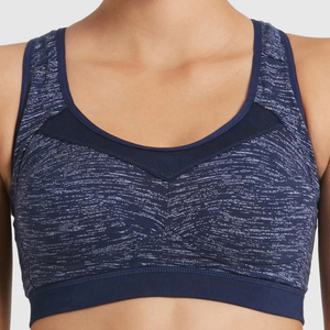 Latest Design Women's Navy <b>Blue</b> Sports <b>Bra</b> Scoop Neck Racerback Medium Support Breathable Fitness Active Wear - Product Image 3