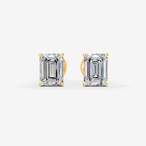 Nouveautés : Boucles d'oreilles solitaires classiques émeraude en or rose 18 carats avec sertissage en clos et motif tourbillon, boucles d'oreilles solitaires diamant, bijoux - Product Image 5
