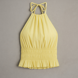 Top corto halter para mujer con cintura fruncida, dobladillo con volantes y espalda descubierta, blusa camisola de verano, proveedor mayorista de ropa personalizada - Product Image 4